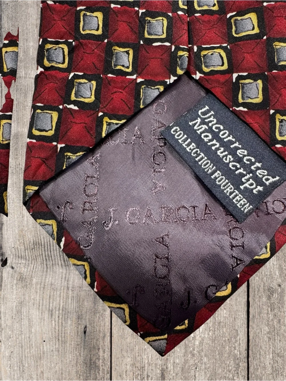 Vintage 1996 J. Garcia Burgundy Geometric 100% Silk Tie